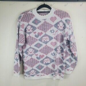 Vintage house and bears knitted sweater small
